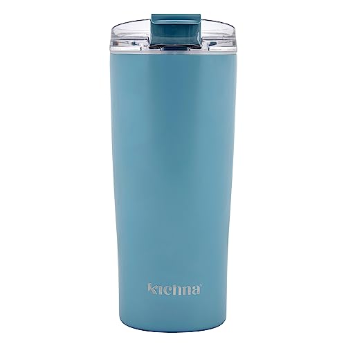 Kichna Brewer Travel Coffee Tumbler with Flip Lid Lock, Powder Blue, 550 ml