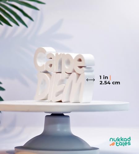 Image of NUKKAD TALES Carpe Diem White Showpiece Home Decor Items Living Room Decoration Items Center Table Decor Book Shelf Decor Birthday Gift Items (7 X 4.49 inch) Engineered Wood
