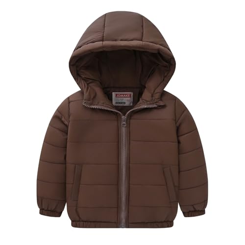 EnJoCho Boys Girls Middle Kids Hooded With Pockets Solid Color Short Cotton Jacket Ski Jacket Girls (Coffee, 5-6 Years)