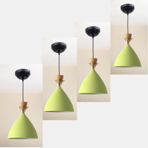 Image of Aluminium Hanging Bell Shade Light, Moss Green, Pack Of 4