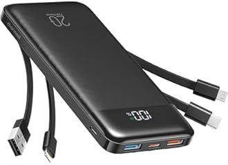 Charmast 20000mAh Power Bank with 4 Built-in Cables, 22.5W Fast Portable Charger for iPhone, Android, iPad, No Extra Cords Needed for Travel, Work, Emergency