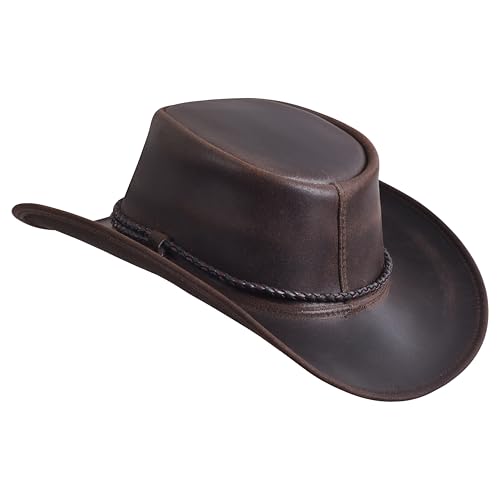 Image of Sidewinder Mens Cowboy Leather Hat Western Style Unisex Shapeable Outback Classic Braided Hatband