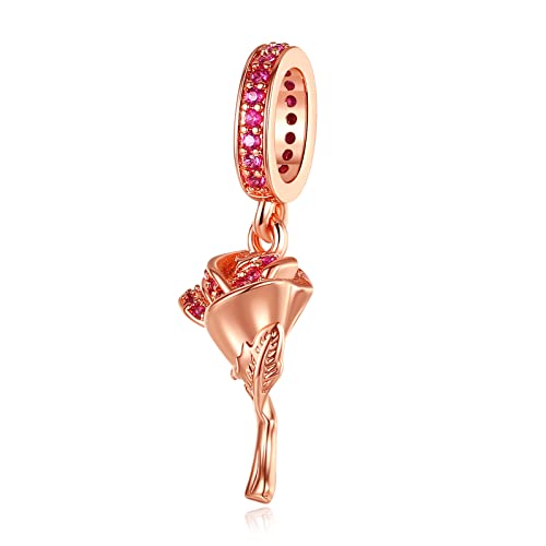 Image of S925 Sterling Silver Rose Gold Romantic Charm Pendant, Gifts for Family Friends Girlfriend, Valentine's Day Birthday Christmas Anniversary, Bracelet Necklace Bead Dangle Charm for Women Jewelry