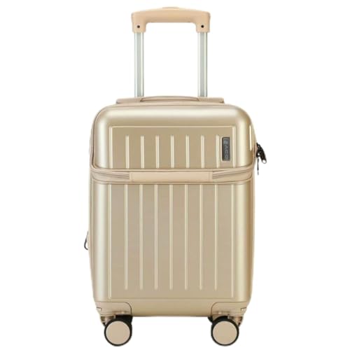 Mala de Viagem de Bordo 8Kg Zíper EXPANSÍVEL Padrão ANAC Rígida Rodas duplas 360° Porta Copo Cadeado AntiFurto Resistente Espaçosa Entrada USB (Dourado)