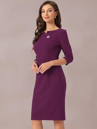 Image of Allegra K Work Dress for Women 3 /4 Sleeve Boat Neck Back Slit Sheath 2026 Professional Bodycon Business Casual Dresses