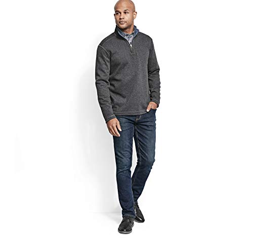 Johnston & Murphy Men's Reversible Solid Quarter-Zip Shirt, Medium,Charcoal/Blue3
