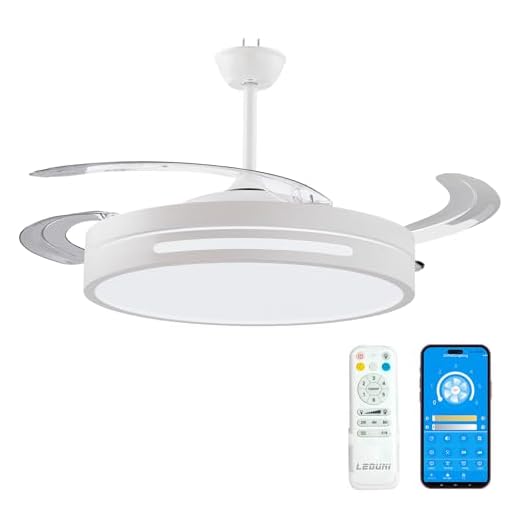 LEDUNI Ventilador con Luz LED con mando+APP 50CM, Motor DC +Luz LED, 66W, temporizador, 6 velocidades, aspas retráctiles, 3 temperaturas de luz, función verano-invierno Silencioso(Blanco perla)