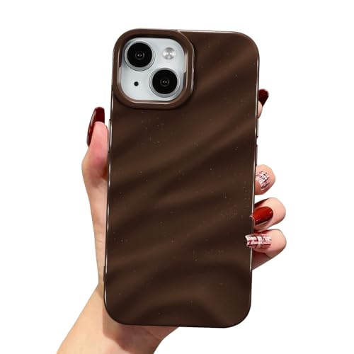 Coque iPhone 15 Plus antichoc en silicone souple au design vague chocolat