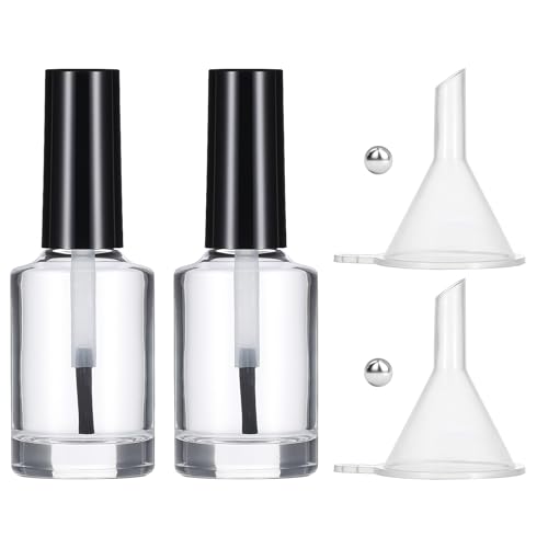 Qulkws 2 Pcs Empty Fingernail Polish Bottles Empty Nail Polish Bottles with Brush 15ML Glass Bottle with Cap Funnel Mixing Balls Clear Nail Polishes Containers for Nails Art Samples