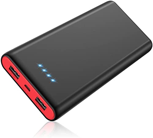 HETP Power Bank, Portable Charger [Upgraded Version 26800mAh] High Capacity Power Banks with 2 USB Ports External Battery Pack with 4 LED Lights for Smart Phones,Tablet and Other Devices, Black-Red