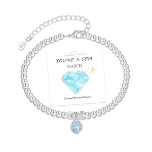 Birthstone Bracelet for Women – 925 Sterling Silver Heart Bracelet, Adjustable Jewelry Gift with Card – Perfect Birthday Gift for Mom, Daughter, Sister, Grandma, Friends