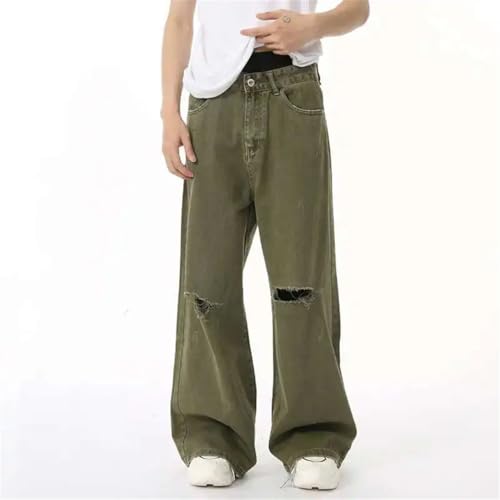 Men’s Vintage Fashion Jeans, Hole Design, Solid Color, Autumn Korean Straight Denim Pants3