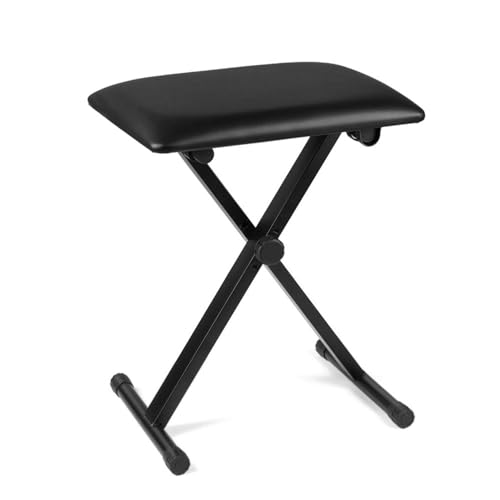 Flexzion Keyboard Hocker, Klavierhocker, klappbarer Klavierstuhl mit rutschfesten Gummifüßen, Klavierbank höhenverstellbar mit gepolstertem Sitz, Hocker und Bänke, für Kinder und Erwachsene, schwarz