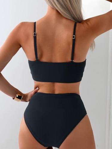 Limeeke Women's High Waisted Bikini Sets V Cut Bottom Two Piece Swimsuit Cross Front Adjustable Strap Bathing Suit3