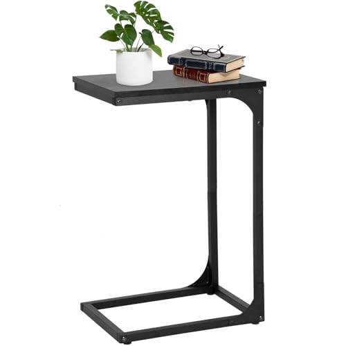 PayLessHere C Shaped End Table with Adjustable Feet,Small Side Table for Couch,Sofa Table with Metal Frame for Living Room,Bedroom,Bedside,Black by PayLessHere - Used condition - US$19.13