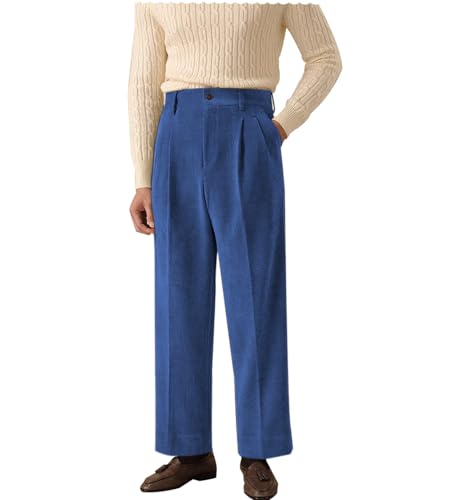 Mens Corduroy Pants Casual Warm Winter Leisure Straight Wide Leg Vintage Dress Trousers for Men