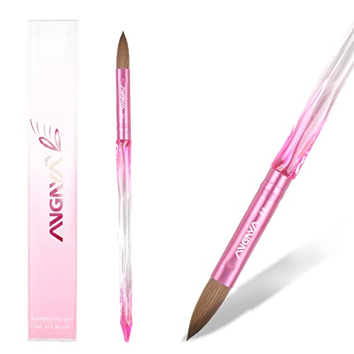 ANGNYA Acrylic Nail Brush，Kolinsky Nail Art Brushes for Acrylic Application，Size 8 Oval Crimped Sable Acrylic Brush for Professional Manicure DIY Home Salon(Pink)