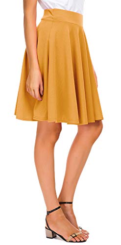 Image of EXCHIC Women's Casual Stretchy Flared Mini Skater Skirt Basic A-Line Pleated Midi Skirt