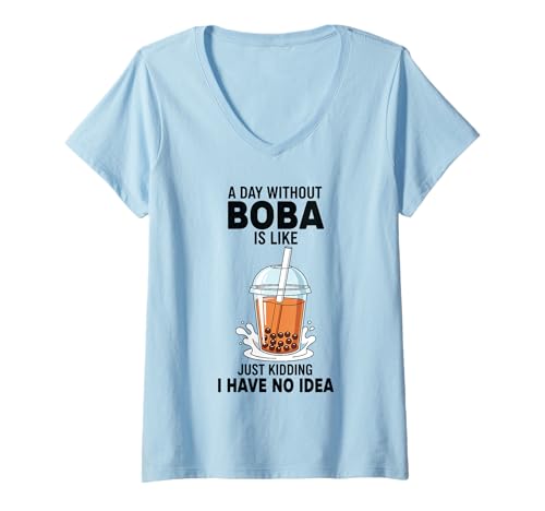 Mujer Camiseta Divertida para Amantes del té Boba A Day Without Boba Bubble Tea Camiseta Cuello V