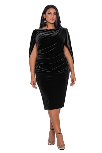 Image of Betsy & Adam Women's Velvet Midi Cowl Neck Drape Back Dress