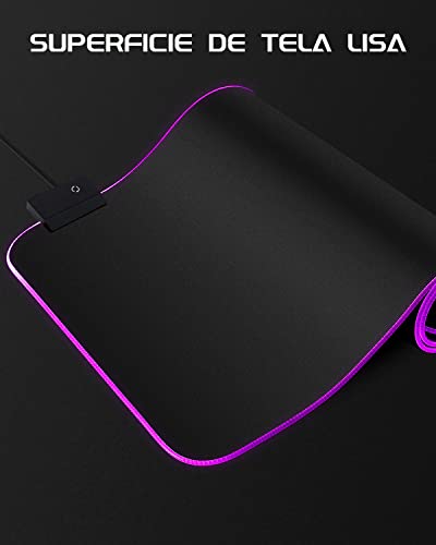 EASEMO Alfombrilla de Ratón RGB, XXL 800x300x4mm Mouse Pad, 10 Modos de Iluminación 7 Colores LED, Base Antideslizante, Adecuada para Jugadores, PC y portátil - imagen 3