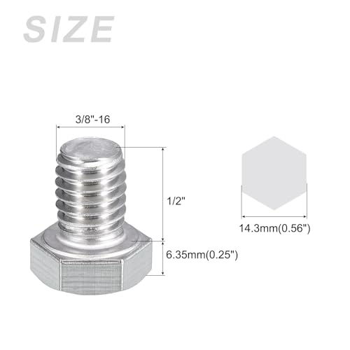Image of METALLIXITY Hex Head Bolts (3 /8-16 x 1 /2 inch) 20Pcs, 304 Stainless Steel 18-8, Fully Threaded, External Hex Drive, Plain Finish, Hex Head Screw Bolt, Silver