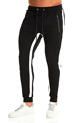 Ouber Men's Gym Jogger Pants Slim Fit Workout Running Sweatpants with Zipper Pockets Black,L