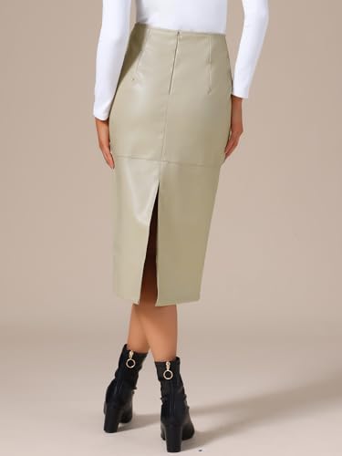 Allegra K Women's PU Leather Midi Skirts Party High Waist Split Back Bodycon Pencil Skirt4