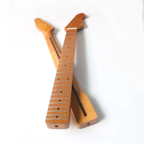 Electric Guitar Neck Roasted Maple One Piece Construction Nitro Satin Finish with Stainless Steel Frets and Bone Nut Vintage Style Replacement for Custom Builds and Performance Upgrades