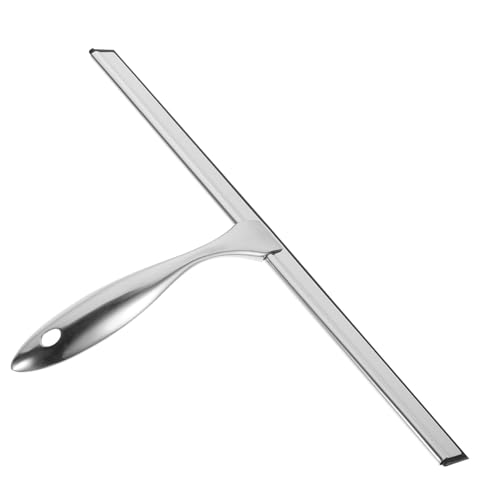 INOOMP Rasqueta Limpiacristales Acero Inoxidable con Gancho Adhesivo para Baño Mamparas y Ventanas Escobilla Ducha para Cristales y Espejos Mango Ergonómico Antideslizante