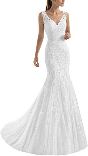 HUINI Brautkleider Spitze Prinzessin Hochzeitskleider Meerjungfrau Lang mit...