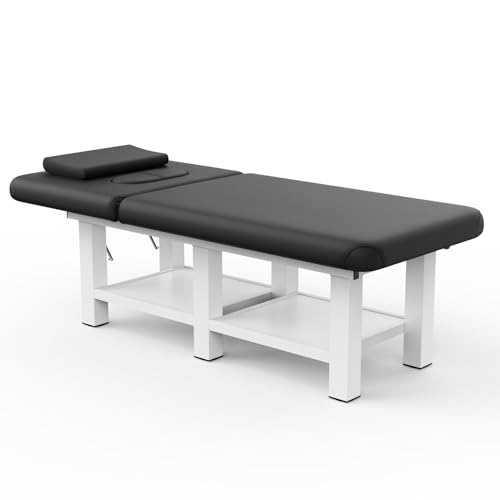 pouseayar Stationary Massage Table, 75”L 31.5''W Heavy Duty Esthetician Bed, 800LBS Metal Frame PU Leather Physical Therapy Table Spa Lash Bed Professional Equipment (Black)