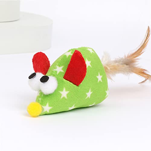 LIZHOUMIL Animal de Compagnie Chat en Peluche Souris Jouet Grand Oeil Plume cataire Jouet Son poupée grinçant Chat Jouets Vert Cover
