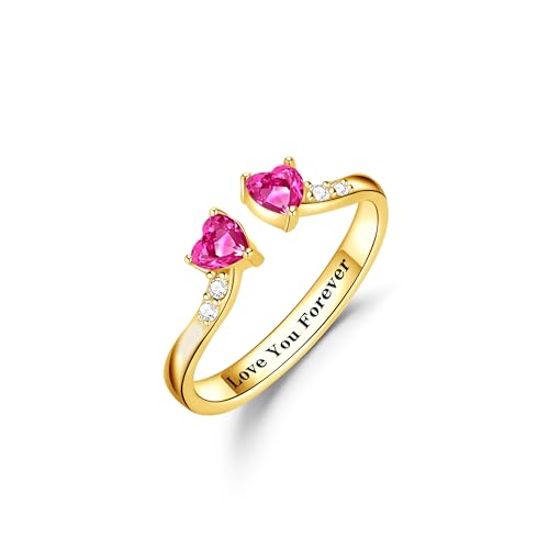 Dainty Promise Rings for Her 2 Birthstone Adjustable Rings for Women Sister Anniversary Birthday Gifts for Women Her Jewelry Valentines Day Gifts 07-0