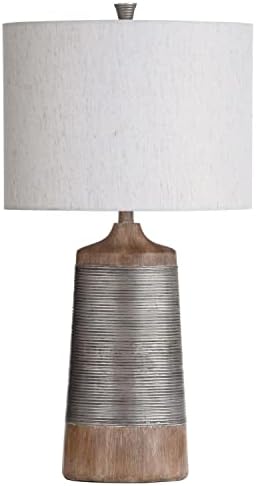Stylecraft Home Collection L317850DS Haverhill - One Light Textured Coil Banded Table Lamp, Wood/Silver Finish with Oatmeal Shade