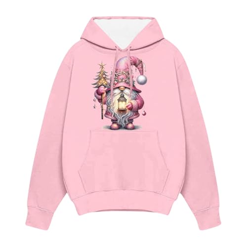 Pink Grumpy Graphic Hoodies for Men Christmas Sweatshirts Long Sleeve Lightweight Shirts Holiday Party Pullover Tops