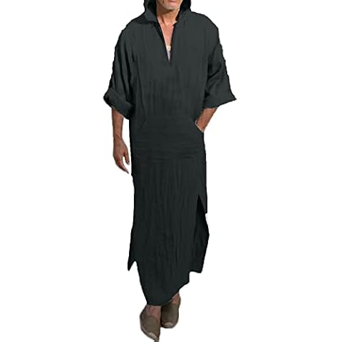 YAOHUOLE Long Sleeve Men Caftan Thobe Side Split Kaftan Robe Dark Gray 2XL Cover