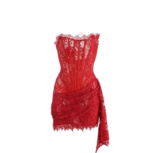 Women's Solid Lace Sheer Lace Dress Printed Off-Shoulder Slim Fit Evening Dress