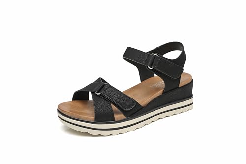 Image of IVACHY Women’s Platform Wedge Sandals,double Adjustable Ankle Strap Slingback, Hook and loop, wide fit Open Toe Comfort Walking Summer Sandals