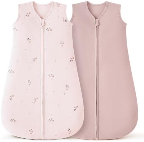 Bearmoss Baby Schlafsack 0.5 Tog 100%-Baumwolle für Neugeborene 0-6 Monate 2 Pack Atmungsaktiv Schlafsack für Neugeborene Kleinkind (Rosa)