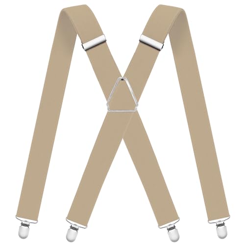 WOXVM Mens Suspenders Adjustable Braces with 4 Strong Metal Clips Elastic X Back Heavy Duty Suspender for Men and Women