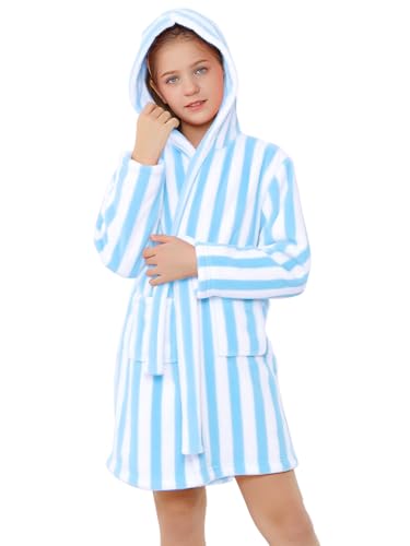 Image of Umeyda Girls & Women Fleece Hooded Robes, Soft Fuzzy Bathrobe Warm Plush Fluffy Bath Robe for Kids Womens