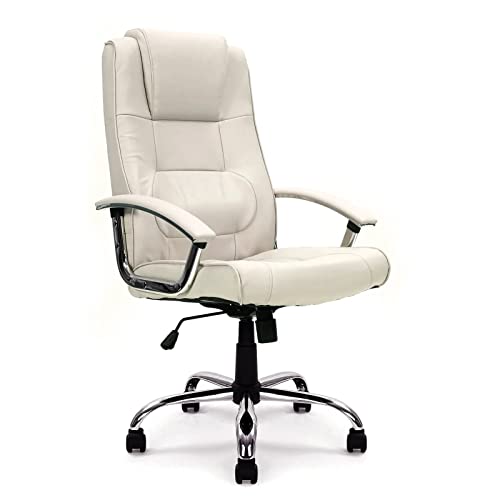 Eliza Tinsley High Back Cream Leather Executive Armchair with Chrome Base