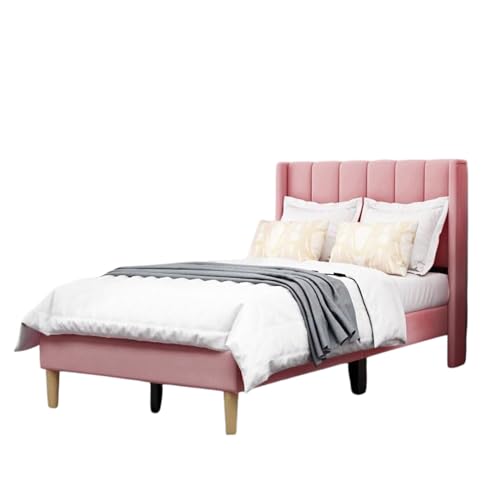 Image of Modern Upholstered Single Size Bed Without Storage | Single Size Bed for Bedroom with Headboard | Palang Furniture for Guest Room, Hotels and Home | Pink, (Pink)