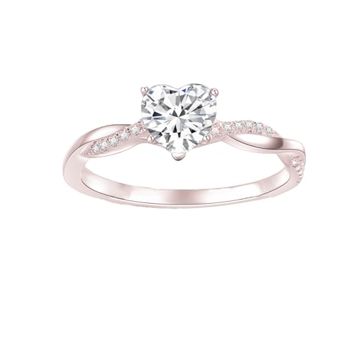 Infinity Twist Heart Cut Moissanite Engagement Ring Set for Women, 1.0 Carats Center Moissanite Wedding Ring Sets Infinity Bridal Ring Set Promise Ring Platinum Plated Silver3