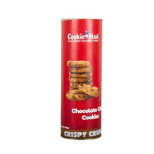 Image of CookieMan Choco Chip Cookies - 200g Canister | Indulgent Chocolate Chip Flavour | Premium Freshly Baked Crunchy Australian Cookies | Perfect for Snacking, Sharing & Gifting