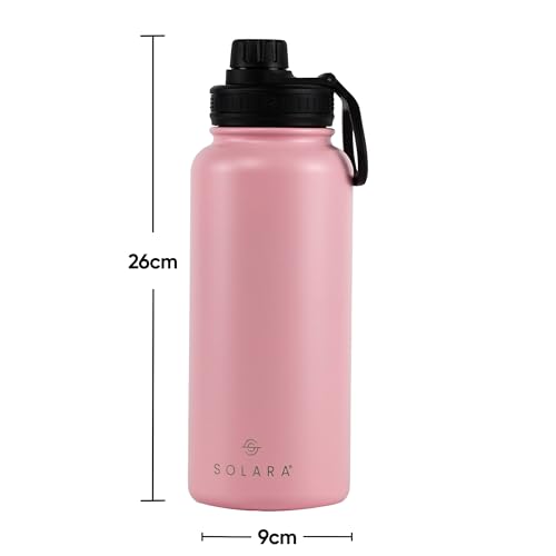SOLARA Insulated Water Bottle 1 Litre, Hot Water Bottle, 1000ml Thermosteel Water Bottles for Travel, Home, Office, School, Gym, Adults, Water Bottle Hot and Cold, Sipper Bottle, Angel Pink