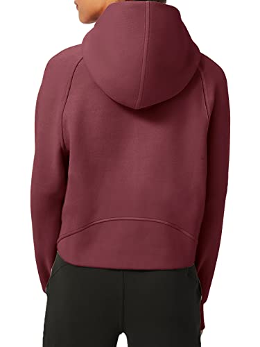 Laslulu Womens Fuzzy Cropped Hoodies Sport Athletic Zip Up Hoodie Stand Collar Sweater Fleece Lined Sweatshirt Long Sleeve Pullover Tops Pockets(Burgundy Xx-Large) #TOP2