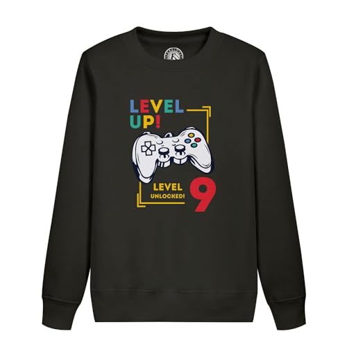 Sweatshirt enfant Level Up Unlocked pour anniversaire 9 ans thème jeux vidéo
