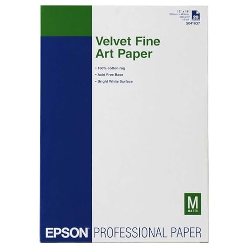 Epson S041637 Velvet Fine Art Paper, 13 x 19, White (Pack of 20 Sheets) by Epson - Used condition - US$59.20